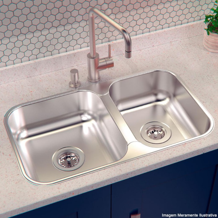 Cuba de Embutir/sobrepor Tramontina Isis 2C 34-28 BS em Aço Inox Polido ...